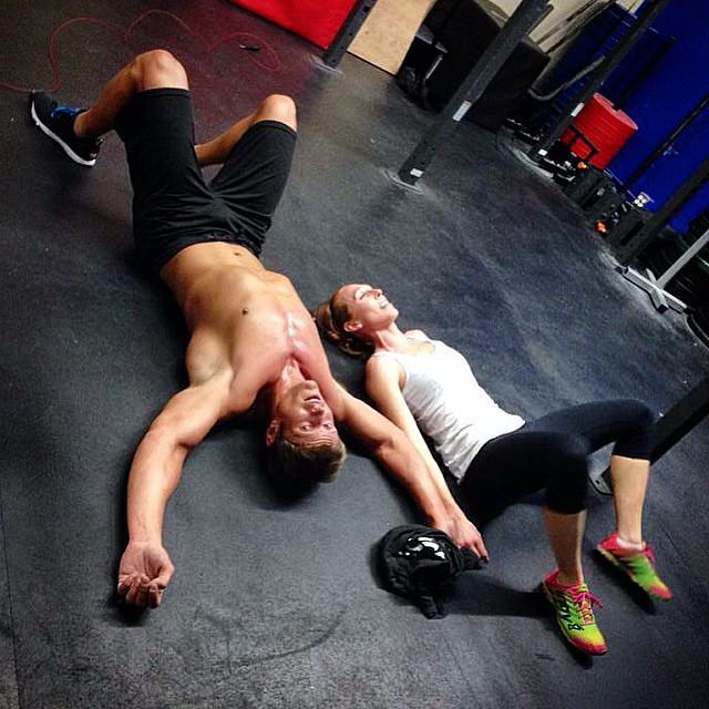 Dai and Christie Manuel on the CrossFit BC floor after a workout